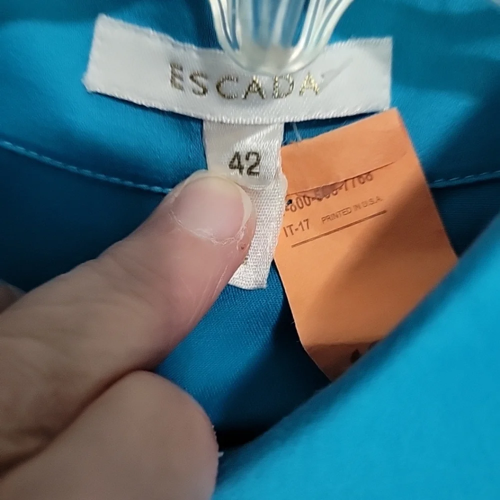 Escada Blue Teal Button-Up Women's Blouse Size 42 Tailored Fit - Picture 2 of 11